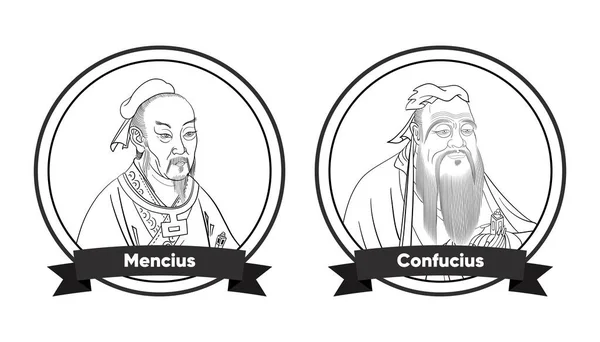 Čínští Filozofové Mencius Konfucius — Stockový vektor