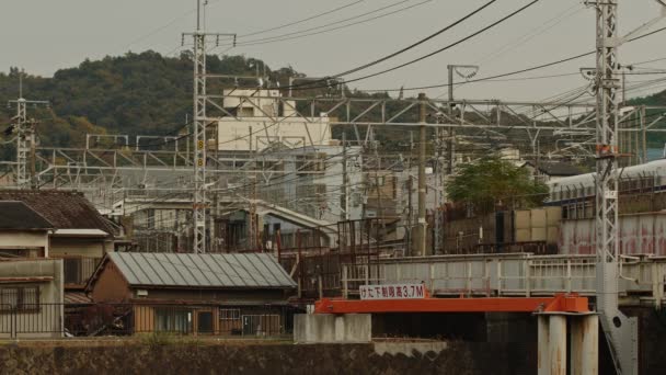 Kula Tåg Eller Shinkansen Lämnar Kyoto Station Kyoto City Japan — Stockvideo
