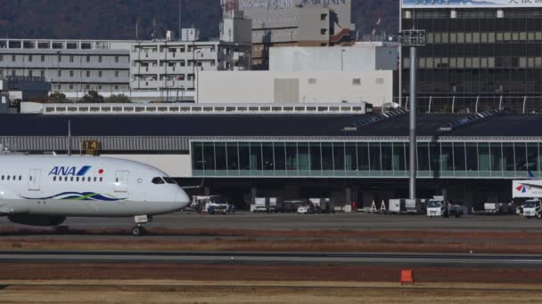오사카의 도요나카 2022 Nippon Airways Boeing 787 Dreamliner Taxiing 오사카 — 비디오