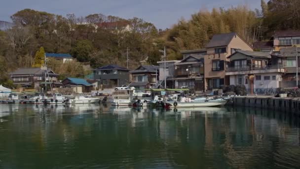 Panning Shot Water Small Seaside Village Kashira Island Okayama Prefecture — Stock Video