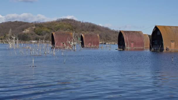 Verlassene Und Teilweise Unter Wasser Stehende Häuser Ushimado Präfektur Okayama — Stockvideo