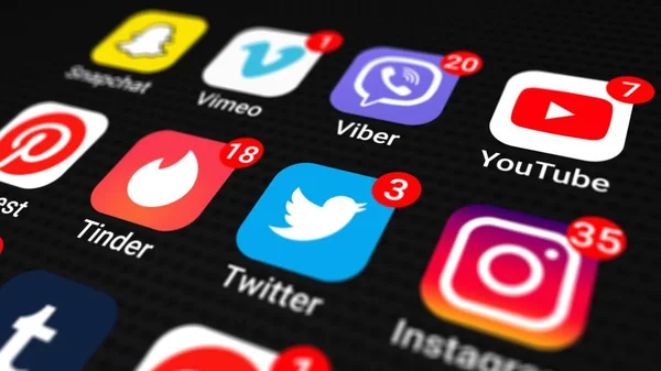 Editorial Shot Beliebte Icons Von Social Media Apps Mit Nummern — Stockfoto