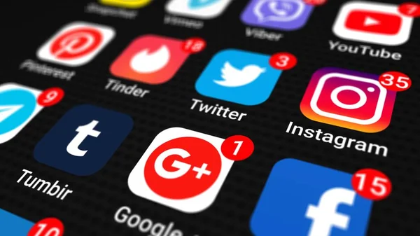Editorial Shot Beliebte Icons Von Social Media Apps Mit Nummern — Stockfoto