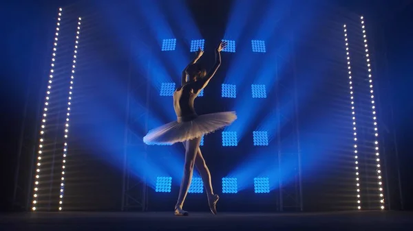 Graciösa Balettdanselement Klassisk Balettkoreografi Vit Tutu Och Tåskor Silhuett Ung — Stockfoto