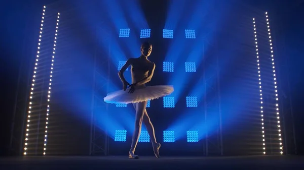 Gracieuze Ballerina Danselementen Van Klassieke Balletchoreografie Witte Tutu Puntschoenen Silhouet — Stockfoto