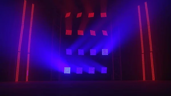 Las Luces Rojas Azules Brillan Una Discoteca Oscura Rayos Proyectores —  Fotos de Stock