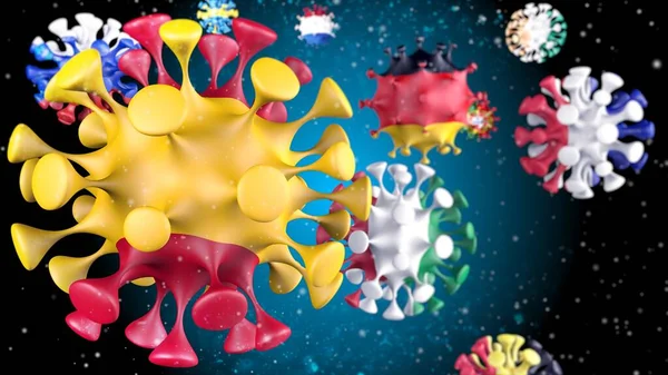 Boyutlu Coronavirus 2019 Ncov Bakterilerini Antenlerle Küresel Forma Sokuyor Virüs — Stok fotoğraf