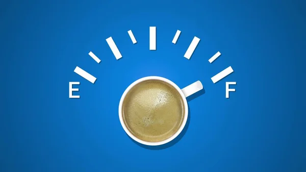 Масштаб Индикатора Топлива Показывающий Уровень Топлива Чашку Кофе Пеной Синем — стоковое фото