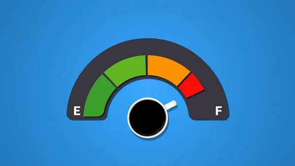 Farbige Skala Der Kraftstoffanzeige Die Den Kraftstoffstand Mit Tasse Schwarzem — Stockfoto