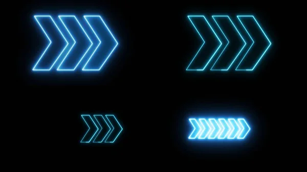 Serie Frecce Neon Segni Segnale Luce Blu Sfondo Nero Indicazioni — Foto Stock
