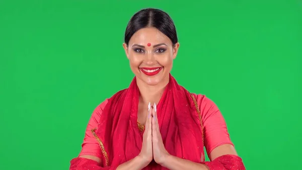 Portrait Une Jeune Fille Indienne Avec Point Bindi Rouge Dans — Photo