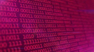Doku, sıfır ve bir sayılı bir dizi ile oluşturuldu. Teknik çevre programlama, gelecekte ikili kod. Modern teknoloji hex kod kavramı. Kırmızı numaralar. Kripto para birimi ve