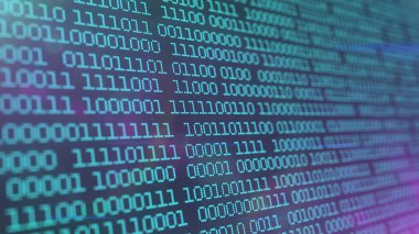 İkili kodların konsept gösterimi. Mavi arkaplanda farklı yapılandırmalarda ikili haneler 1 ve 0. Gelecekçi büyük veri bilgi teknolojisi. Dijital ikili veri ve güvenli veri kavramı