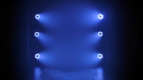 Сцена Синей Люминесцентной Подсветкой Сияющая Пустая Сцена Праздничного Шоу Церемонии — стоковое фото