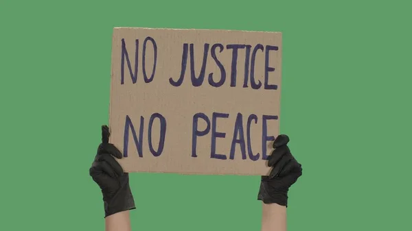 Justice Peace Protest Text Message Cardboard Stop Racism Police Violence — Stock Photo, Image