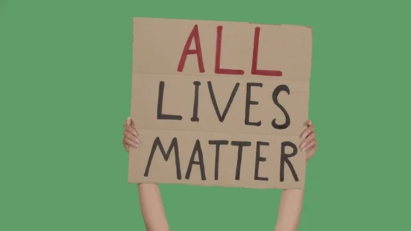 Hands Women Raising Cardboard Poster All Lives Matter Stop Racism — Stock Photo, Image