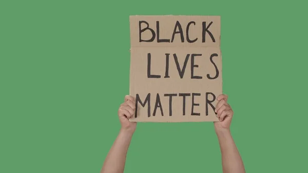 Male Hands Hold Poster Cardboard Box Words Black Lives Matter — Stock Photo, Image