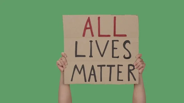 Hands Men Raising Cardboard Poster All Lives Matter Stop Racism — Stock Photo, Image