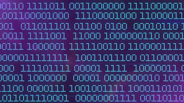 2進数の行列の背景と青い数字が画面に表示されます アルゴリズムバイナリ データコード 復号化とエンコーディング 行行列の抽象的背景 異なる構成の二進数1と0 — ストック写真