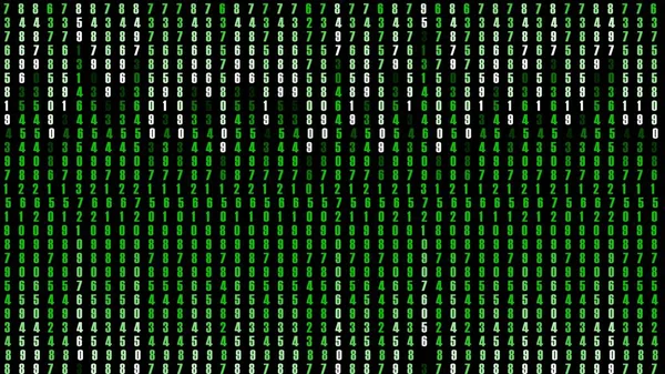 マトリックススタイルの垂直デジタルコード 黒を背景に白と緑の数字 ゼロから9までのシーケンスによって構成されるデジタルシンボルの列コード 安全なデータコンセプト — ストック写真