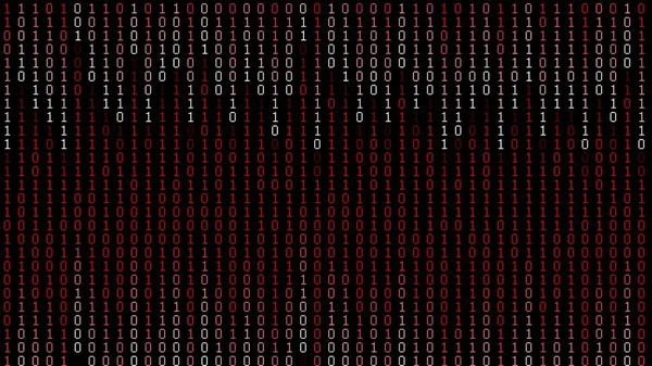 矩阵样式中的垂直二进制代码 黑色背景上的白色和红色数字 列数字符号二进制代码 由零和一个数字序列组成 安全数据概念 — 图库照片