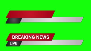 Flaş haber ve kırmızı üçüncü başlık kayışı, yeşil ekranda. Televizyon, video ve medya kanallarının manşetleri için arka plan. Geometrik modern alt üçüncü pankart şablonu