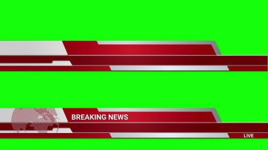 Yeşil arkaplanda son dakika haberleri için kırmızı boş üçüncü sıra. Haberler, sunumlar, çevrimiçi medya, sosyal medya, canlı ve TV gibi çeşitli medyaları oluşturmak için kullanılabilir