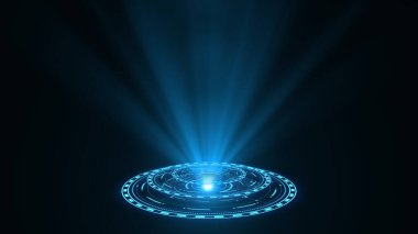 Soyut mavi hologram çemberi. Parlak yüzük. Bilim kurgu filmi. Uzay tüneli. Boş delik. Parıltı portalı. Astral. Parlak disk. Her türlü yüksek teknoloji, bilim, teknoloji ya da fütürist konsept için mükemmel. Üç Boyut