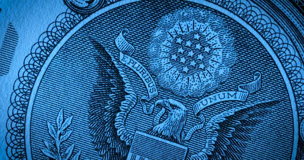 Makró Felvétel Egy Egydolláros Bankjegy Hátuljáról Csillagokkal Egy Kék Fényű — Stock Fotó
