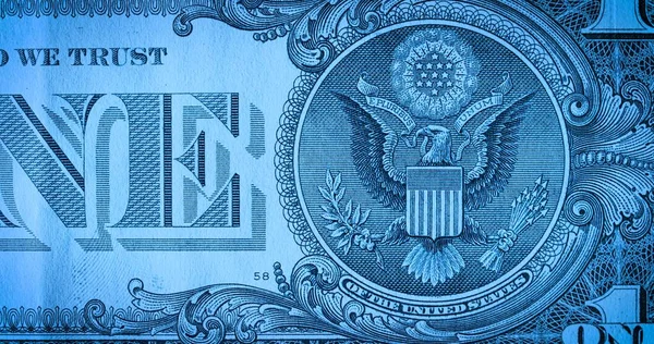 巨无霸拍的背面一块钱的钞票与明星和鹰在蓝色柔和的光 美国纸币 美国钱 — 图库照片