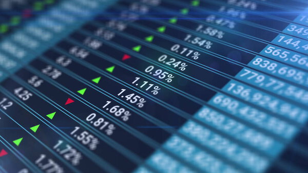 Digital chart of stock market data rolling and processing over a grid. Global economy stock market concept digital composition. Currency rate chart with blue backdrop. Charts with data analysis of