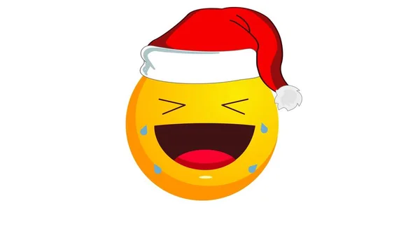 Crying Laughter Yellow Emoji Santa Claus Christmas Hat Isolated White — Stock Photo, Image