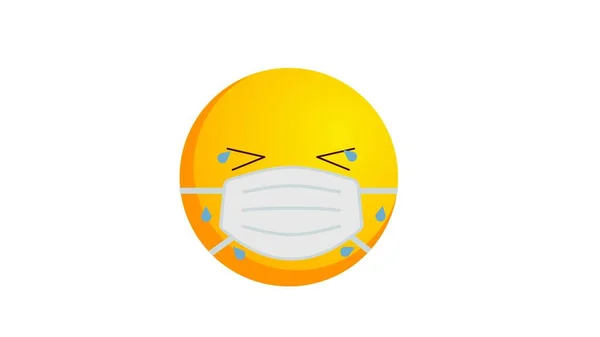 Piangendo Con Risate Emoji Gialle Maschera Medica Protettiva Isolata Sfondo — Foto Stock