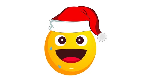 Κλάμα Γέλιο Κίτρινο Emoji Σάντα Claus Χριστουγεννιάτικο Καπέλο Απομονώνονται Λευκό — Φωτογραφία Αρχείου