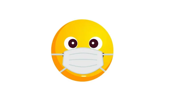 Boule Emoji Jaune Riante Masque Médical Protection Sur Fond Blanc — Photo