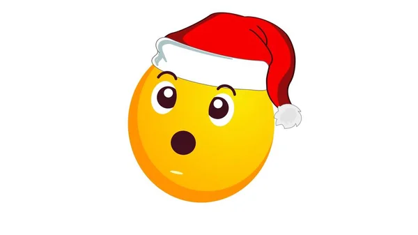 白い背景に隔離されたサンタクラスのクリスマスの帽子でショックを受けた黄色の絵文字ボール 否定的な感情の概念 冬の休日の感情 ソーシャルメディア反応アイコン — ストック写真