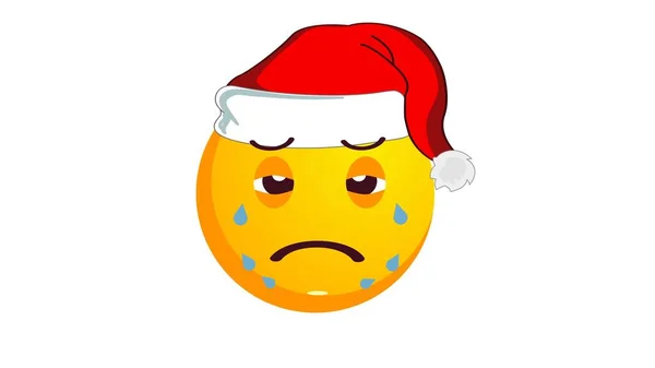 Плачте Нещасні Жовті Емодзі Різдвяному Капелюсі Санта Клауса Ізольовані Білому — стокове фото