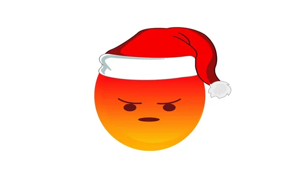 白い背景に隔離されたサンタクラスのクリスマスの帽子で怒っている赤い絵文字 否定的な感情の概念 冬の休日の感情 ソーシャルメディア反応アイコン — ストック写真