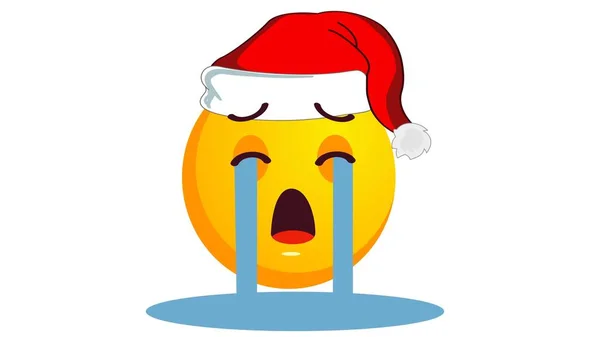 Huilen Overstuur Gele Emoji Kerstman Kerstmuts Geïsoleerd Witte Achtergrond Negatieve — Stockfoto