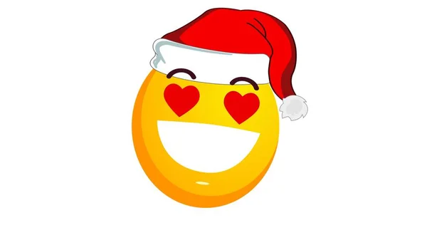 Ароматний Усміхнений Жовтий Емодзі Різдвяному Капелюсі Санта Клауса Ізольований Білому — стокове фото