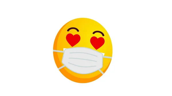 Emoji Amarelo Encantado Sorridente Máscara Médica Sobre Fundo Branco Emoções — Fotografia de Stock