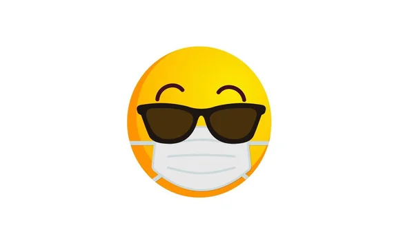 Radujte Usmívejte Žluté Emoji Lékařské Masce Černých Slunečních Brýlích Bílém — Stock fotografie