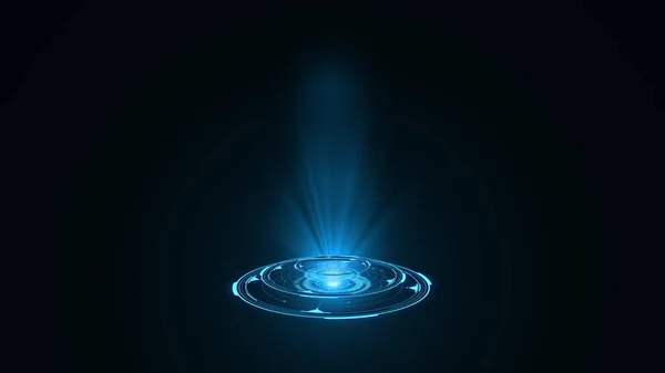 Renderelő Kék Kerek Hologram Fénysugarakat Bocsát Futurisztikus Sci Interfész Ragyogó — Stock Fotó