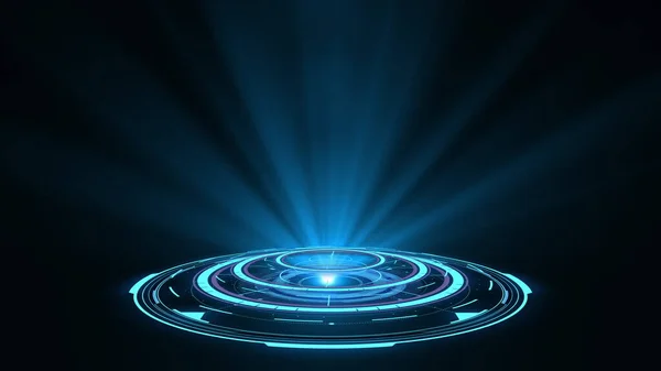 Mavi Yuvarlak Hologram Yayıyor Işık Saçıyor Gelecekçi Bilim Kurgu Arayüzü — Stok fotoğraf
