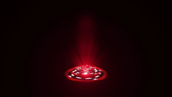 Renderelés Piros Kerek Hologram Kibocsátó Fénysugarak Futurisztikus Sci Interfész Ragyogó — Stock Fotó