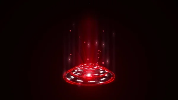 Hologram丸みを帯びたHudデザインアニメーション 赤い色のデジタル技術の概念 放射線グラフの可視化 ハイテクパネル 未来的なインターフェイス 近代的なディスプレイ 仮想データ — ストック写真