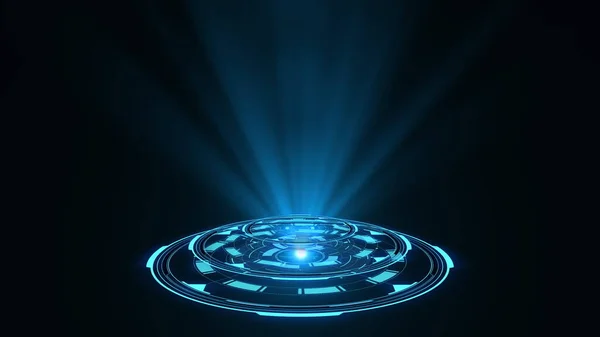 Mavi Yuvarlak Hologram Yayıyor Işık Saçıyor Gelecekçi Bilim Kurgu Arayüzü — Stok fotoğraf