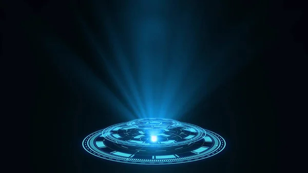 3Dレンダリング青色の丸いホログラム光の光線を放出します 未来的Sf界面 グロー ポータル アストラル 技術的背景 ハイテクのタイトルと背景 ニュースの見出しビジネスの紹介のために良い — ストック写真