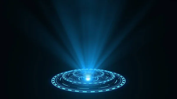 摘要蓝色全息图圈 Glare Sci 太空隧道空洞洞 发光的门户 明亮的光盘 优秀的任何类型的高科技 技术或未来的概念 — 图库照片