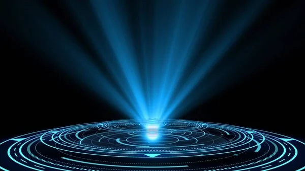 Soyut Mavi Hologram Çemberi Parlak Yüzük Bilim Kurgu Filmi Uzay — Stok fotoğraf